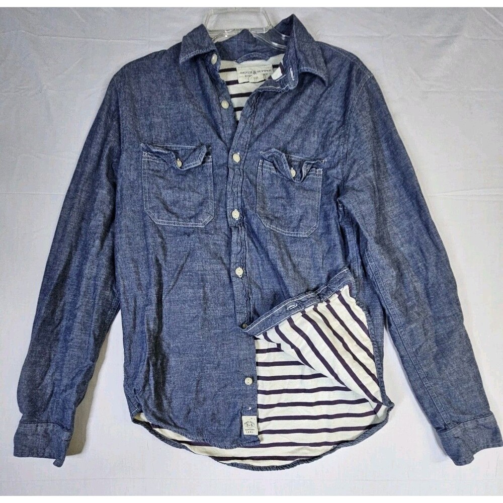 Denim & Supply Ralph Lauren Shirt Men Sz Small Blue Chambray Lined Fleece Y2K